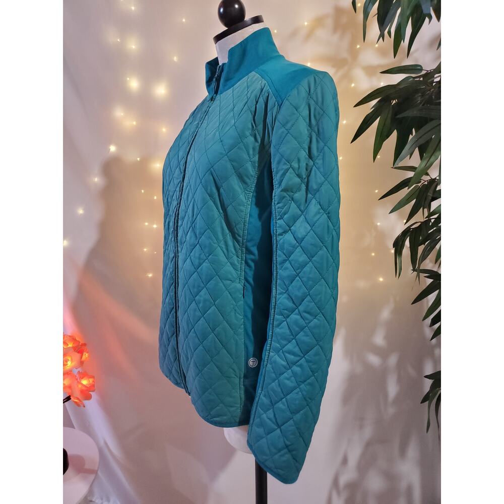 T by Talbots Diamond Quilted Teal Blue Zip Up Lightweight Jacket Womens Size L - Picture 2 of 12